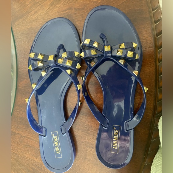 Navy Sandals with Gold Studs - Picture 1 of 5